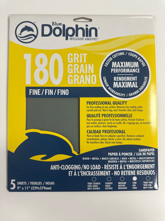 Blue Dolphin Intelligent Abrasives - 5 sheets 9"x11" - 180 Grit