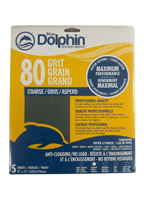 Blue Dolphin Intelligent Abrasives - 5 sheets 9"x11" - 80 Grit