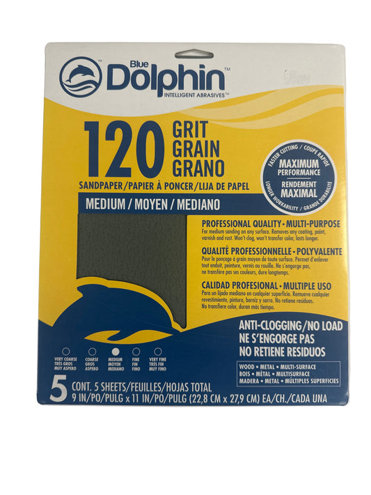 Blue Dolphin Intelligent Abrasives - 5 sheets 9"x11" - 120 Grit