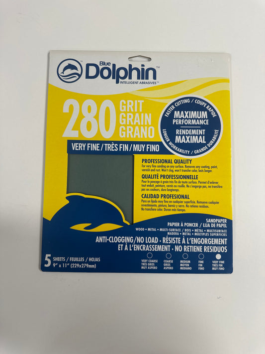Blue Dolphin Intelligent Abrasives - 5 sheets 9"x11" - 280 Grit