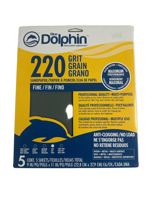 Blue Dolphin Intelligent Abrasives - 5 sheets 9"x11" - 220 Grit